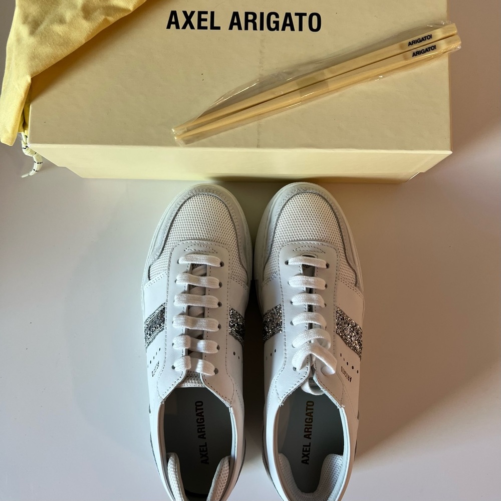 NWT Axel Arigato Detailed Platform Sneaker - White/Silver Glitter - EU 37 US 6.5 - Picture 10 of 16